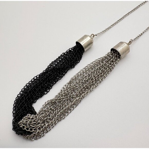 Vintage Two-Tone Chain Necklace Black & Silver Tone Statement Piece - Picture 3 of 6